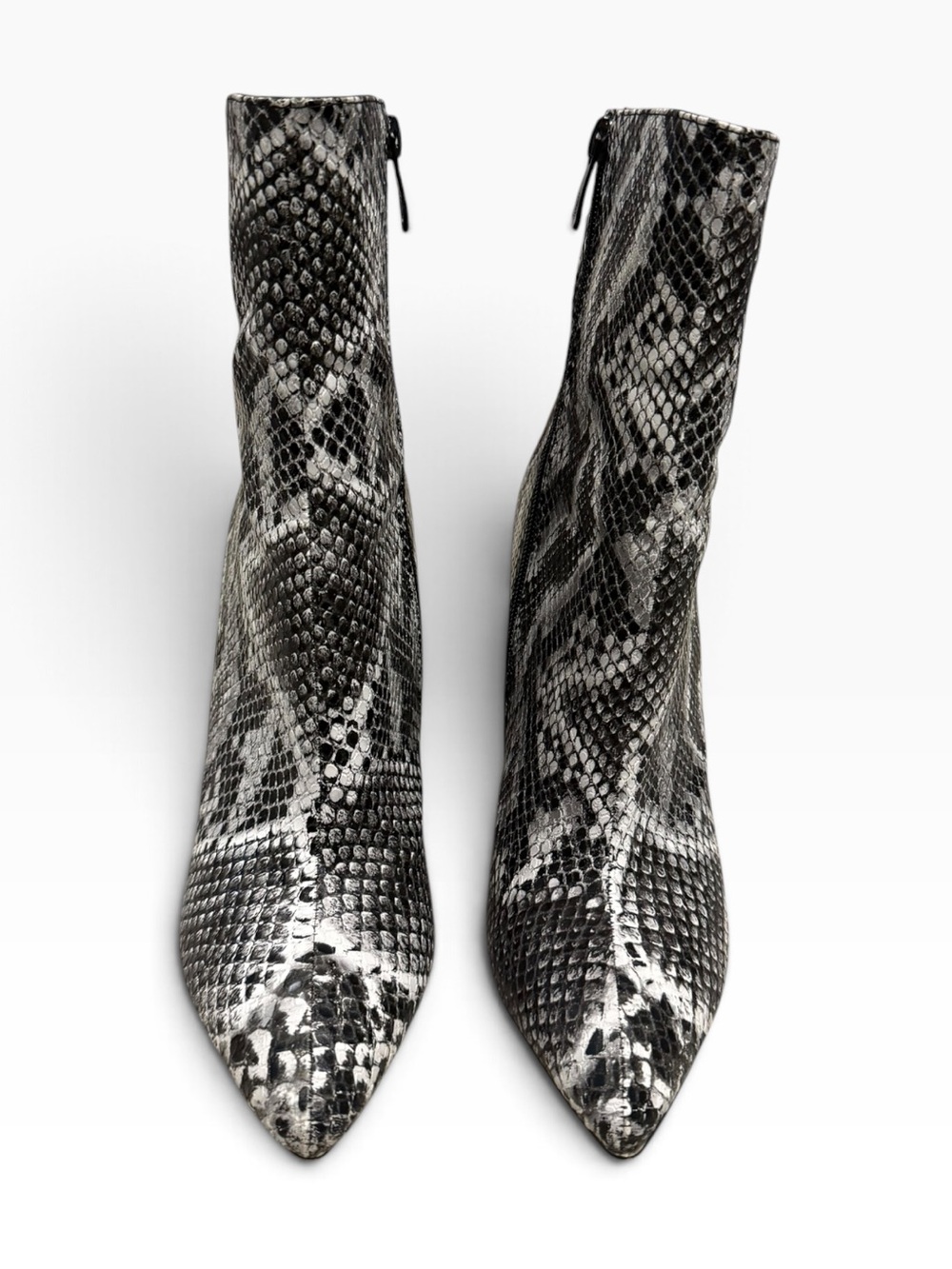 PrettyLittleThing Black & Gray Snake-Print Pointed Ankle Boots